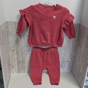 Carter's Girls Long Sleeve Waffle Pant Set. Dusty Pink 3-6 Month W/ Heart Detail